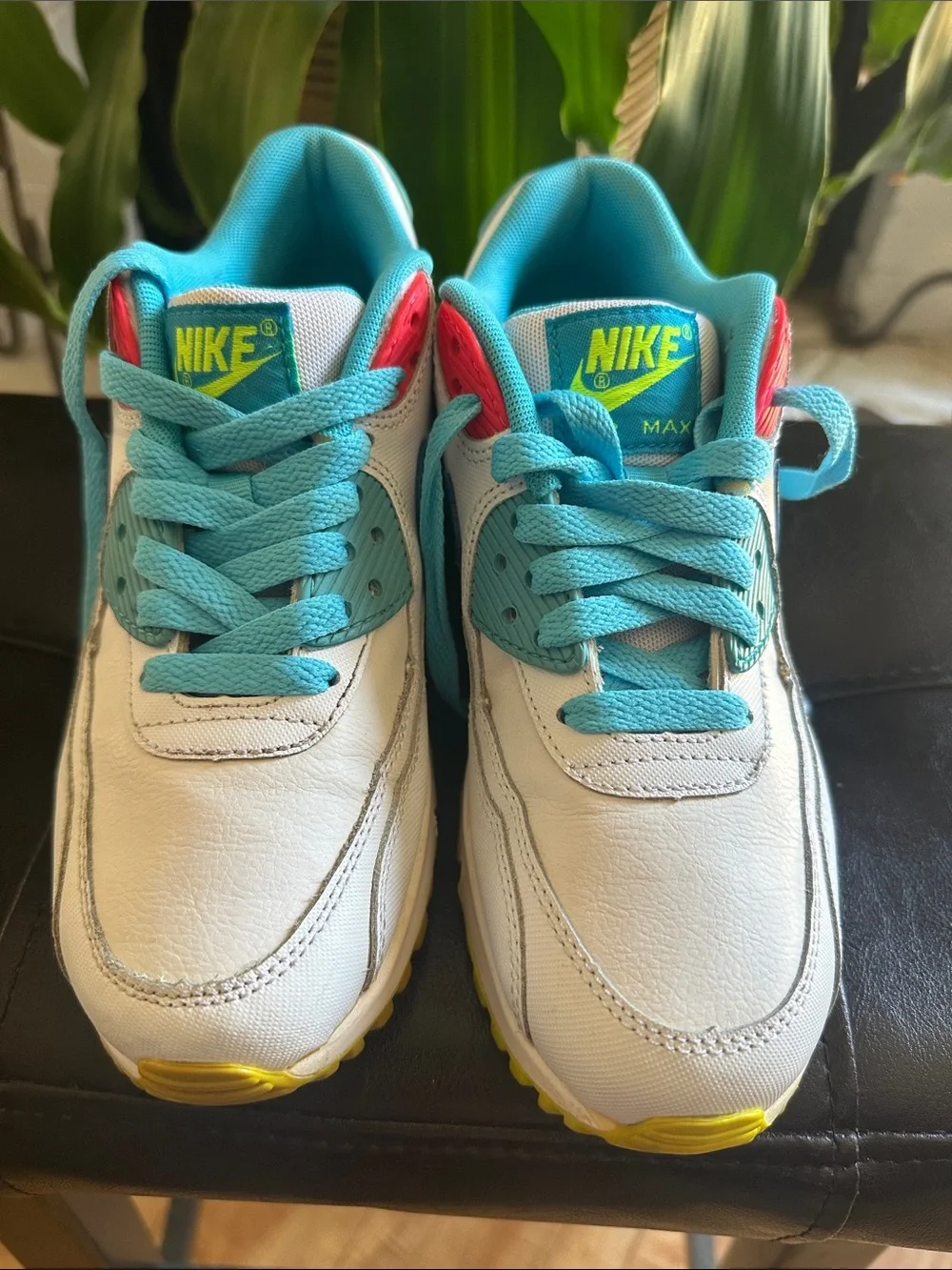 Nike Kids White, Teal & Yellow Lace-Up Sneakers